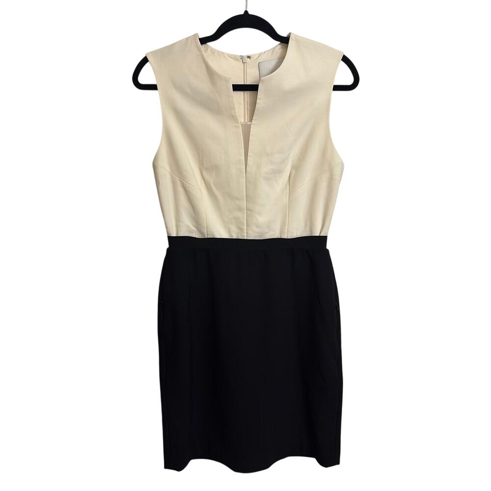 3.1 Phillip Lim Mini Dress Womens 6 Black Cream Sheath Sleeveless V-Neck Wool
